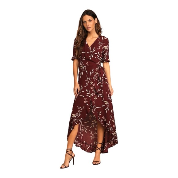 LULUS Wild Winds Burgundy Floral Print High-Low Wrap
Dress size M Party Date NWT - Picture 2 of 14